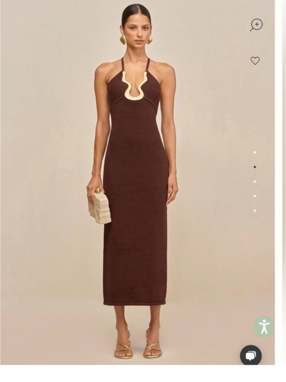 Cult Gaia Valma Halter Brown Dress with Gold Trim - Picture 1 of 11